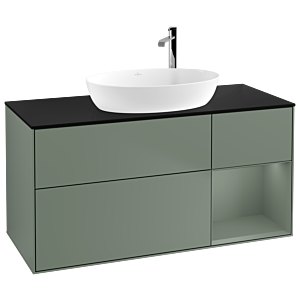 Villeroy und Boch Finion Waschtischunterschrank F952GMGM 120cm, Abdeckplatte black matt, Regale Olive matt lacquer, Olive Matt Lacquer