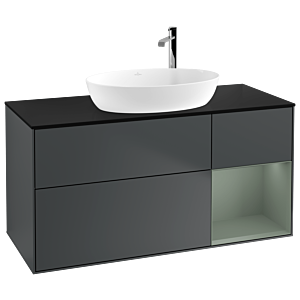 Villeroy und Boch Finion Waschtischunterschrank F952GMHG 120cm, Abdeckplatte black matt, Regale Olive matt lacquer, Midnight Blue Matt Lacquer