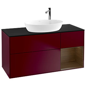 Villeroy und Boch Finion Waschtischunterschrank F952GNHB 120cm, Abdeckplatte black matt, Regale Walnut Veneer, Peony Matt