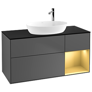 Villeroy und Boch Finion Waschtischunterschrank F952HFGK 120cm, Abdeckplatte black matt, Regale Gold matt lacquer, Anthracite matt