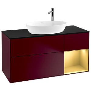 Villeroy et Boch Finion Villeroy et Boch F952HFHB 120cm, plaque de recouvrement noir mat, étagères laqué mat or, Peony Matt