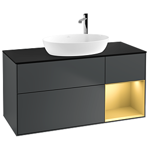 Villeroy und Boch Finion Waschtischunterschrank F952HFHG 120cm, Abdeckplatte black matt, Regale Gold matt lacquer, Midnight Blue Matt Lacquer