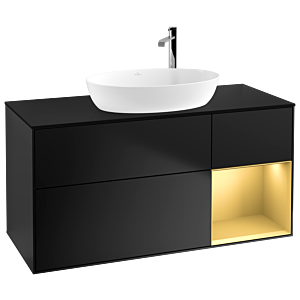 Villeroy und Boch Finion Waschtischunterschrank F952HFPD 120cm, Abdeckplatte black matt, Regale Gold matt lacquer, Black matt lacquer