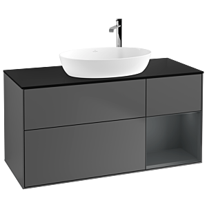 Villeroy und Boch Finion Waschtischunterschrank F952HGGK 120cm, Abdeckplatte black matt, Regale Midnight matt lacquer, Anthracite matt
