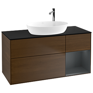 Villeroy et Boch Finion Villeroy et Boch F952HGGN 120cm, plaque de finition noir mat, étagères laqué mat minuit, placage noyer