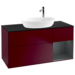 Villeroy und Boch Finion Waschtischunterschrank F952HGHB 120cm, Abdeckplatte black matt, Regale Midnight matt lacquer, Peony Matt