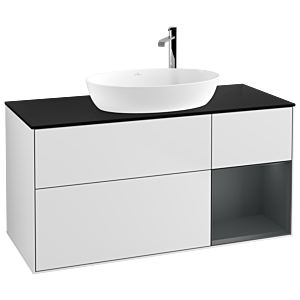 Villeroy und Boch Finion Waschtischunterschrank F952HGMT 120cm, Abdeckplatte black matt, Regale Midnight matt lacquer, White matt lacquer