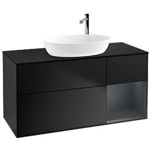 Villeroy et Boch Finion Villeroy et Boch F952HGPD 120cm, plaque de recouvrement noir mat, étagères laqué mat Midnight, laqué noir mat