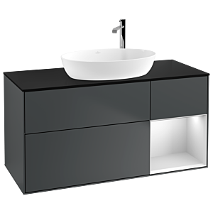 Villeroy et Boch Finion Villeroy et Boch F952MTHG 120cm, plaque de recouvrement noir mat, étagères laqué blanc mat, Midnight Blue Matt Lacquer