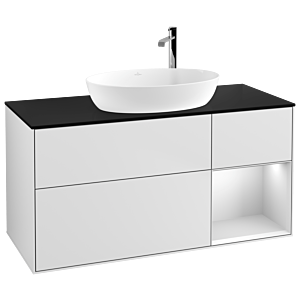 Villeroy et Boch Finion Villeroy et Boch F952MTMT 120cm, plaque de recouvrement noire mate, étagères laquées blanc mat, laqué blanc mat