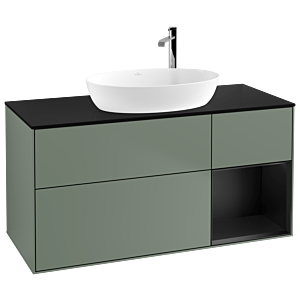 Villeroy et Boch Finion Villeroy et Boch F952PDGM 120cm, plaque de recouvrement noir mat, étagères laqué noir mat, Olive Matt Lacquer