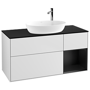 Villeroy und Boch Finion Waschtischunterschrank F952PDMT 120cm, Abdeckplatte black matt, Regale Black matt lacquer, White matt lacquer