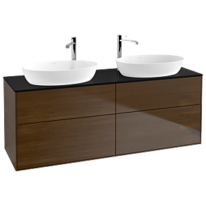 Villeroy und Boch Finion Waschtischunterschrank F96200GN 160x60,3cm, Abdeckplatte black matt, Walnut veneer