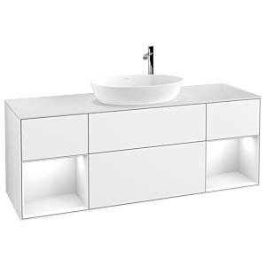 Villeroy et Boch Finion Villeroy et Boch F981GFGF 160cm, plaque de finition blanc mat, étagères laqué blanc brillant, laqué blanc brillant