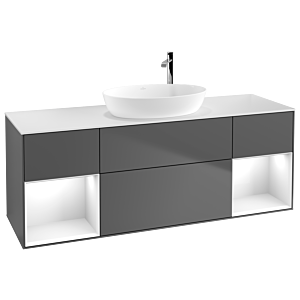 Villeroy et Boch Finion Villeroy et Boch F981GFGK 160cm, plaque de finition blanc mat, étagères laqué blanc brillant, anthracite mat