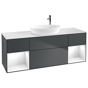 Villeroy et Boch Finion Villeroy et Boch F981GFHG 160cm, couvercle blanc mat, étagères Laque blanc brillant, Midnight Blue Matt Lacquer