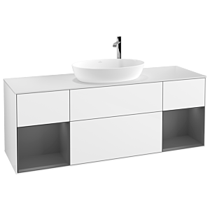 Villeroy und Boch Finion Waschtischunterschrank F981GKGF 160cm, Abdeckplatte white matt, Regale Anthracite matt lacquer, Glossy white lacquer