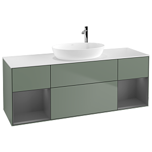 Villeroy und Boch Finion Waschtischunterschrank F981GKGM 160cm, Abdeckplatte white matt, Regale Anthracite matt lacquer, Olive Matt Lacquer