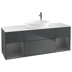 Villeroy und Boch Finion Waschtischunterschrank F981GKHG 160cm, Abdeckplatte white matt, Regale Anthracite matt lacquer, Midnight Blue Matt Lacquer