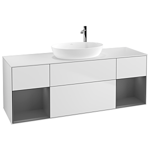 Villeroy und Boch Finion Waschtischunterschrank F981GKMT 160cm, Abdeckplatte white matt, Regale Anthracite matt lacquer, White matt lacquer