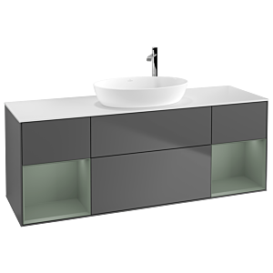 Villeroy und Boch Finion Waschtischunterschrank F981GMGK 160cm, Abdeckplatte white matt, Regale Olive matt lacquer, Anthracite matt