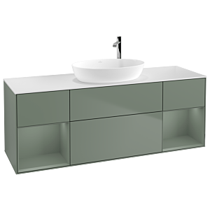 Villeroy et Boch Finion Villeroy et Boch F981GMGM 160cm, plaque de recouvrement blanc mat, étagères laqué olive mat, Olive Matt Lacquer
