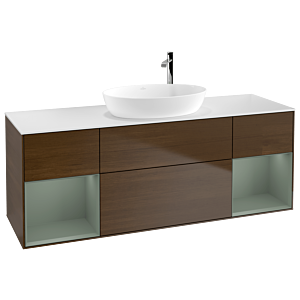 Villeroy et Boch Finion Villeroy et Boch F981GMGN 160cm, plateau blanc mat, étagères laquées mat, placage noyer