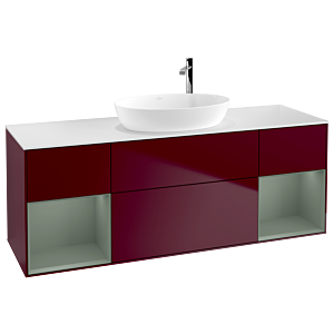 Villeroy et Boch Finion Villeroy et Boch F981GMHB 160cm, plaque de recouvrement blanc mat, étagères laqué olive mat, Peony Matt