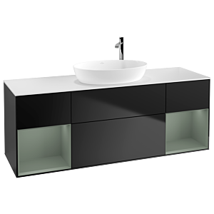 Villeroy et Boch Finion Villeroy et Boch F981GMPD 160cm, plaque de finition blanc mat, étagères laqué olive mat, laqué noir mat