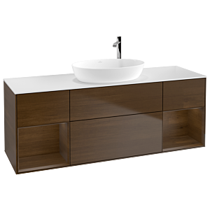 Villeroy und Boch Finion Waschtischunterschrank F981GNGN 160cm, Abdeckplatte white matt, Regale Walnut Veneer, Walnut veneer