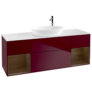 Villeroy und Boch Finion Waschtischunterschrank F981GNHB 160cm, Abdeckplatte white matt, Regale Walnut Veneer, Peony Matt