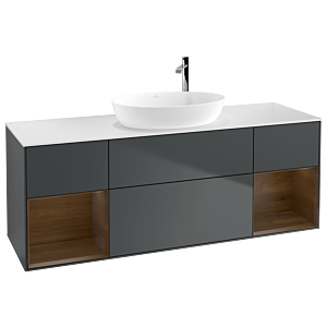 Villeroy et Boch Finion Villeroy et Boch F981GNHG 160cm, plaque de recouvrement blanc mat, étagères Walnut Veneer , Midnight Blue Matt Lacquer