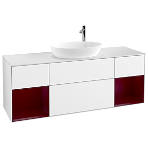 Villeroy und Boch Finion Waschtischunterschrank F981HBGF 160cm, Abdeckplatte white matt, Regale Peony matt lacquer, Glossy white lacquer