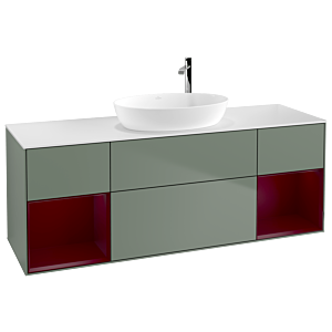 Villeroy und Boch Finion Waschtischunterschrank F981HBGM 160cm, Abdeckplatte white matt, Regale Peony matt lacquer, Olive Matt Lacquer