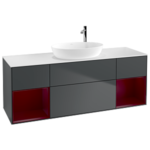 Villeroy et Boch Finion Villeroy et Boch F981HBHG 160cm, plaque de recouvrement blanc mat, étagères Peony laqué mat, Midnight Blue Matt Lacquer