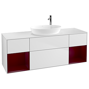 Villeroy und Boch Finion Waschtischunterschrank F981HBMT 160cm, Abdeckplatte white matt, Regale Peony matt lacquer, White matt lacquer