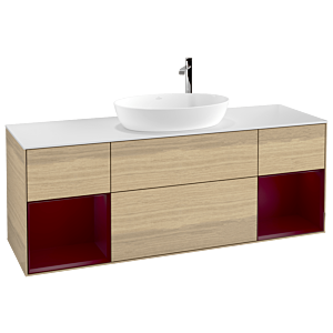 Villeroy und Boch Finion Waschtischunterschrank F981HBPC 160cm, Abdeckplatte white matt, Regale Peony matt lacquer, Oak Veneer