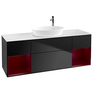 Villeroy et Boch Finion Villeroy et Boch F981HBPD 160cm, plaque de finition blanc mat, étagères Peony laqué mat, laqué noir mat