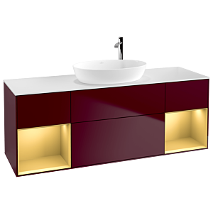 Villeroy und Boch Finion Waschtischunterschrank F981HFHB 160cm, Abdeckplatte white matt, Regale Gold matt lacquer, Peony Matt