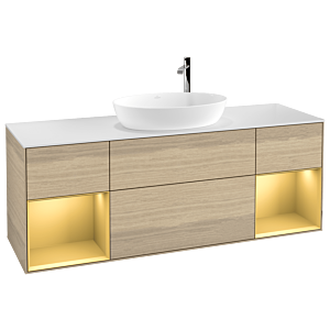 Villeroy and Boch Finion Villeroy and Boch Finion F981HFPC 160cm, cover plate white matt, shelves gold matt lacquer, Oak Veneer