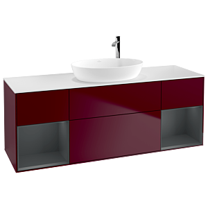 Villeroy et Boch Finion Villeroy et Boch F981HGHB 160cm, plaque de recouvrement blanc mat, étagères laqué mat Midnight, Peony Matt