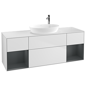 Villeroy und Boch Finion Waschtischunterschrank F981HGMT 160cm, Abdeckplatte white matt, Regale Midnight matt lacquer, White matt lacquer