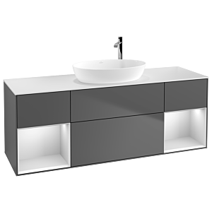 Villeroy und Boch Finion Waschtischunterschrank F981MTGK 160cm, Abdeckplatte white matt, Regale White matt lacquer, Anthracite matt