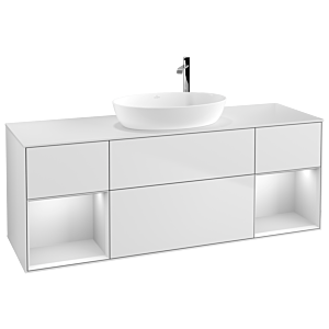 Villeroy et Boch Finion Villeroy et Boch F981MTMT 160cm, plaque de recouvrement blanc mat, étagères laqué blanc mat, laqué blanc mat