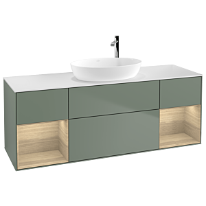 Villeroy et Boch Finion Villeroy et Boch F981PCGM 160cm, plaque de recouvrement blanc mat, étagères Oak Veneer , Olive Matt Lacquer