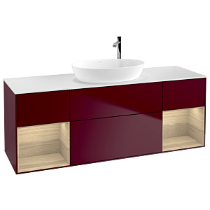 Villeroy und Boch Finion Waschtischunterschrank F981PCHB 160cm, Abdeckplatte white matt, Regale Oak Veneer, Peony Matt