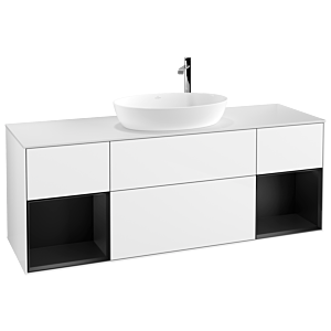 Villeroy und Boch Finion Waschtischunterschrank F981PDGF 160cm, Abdeckplatte white matt, Regale Black matt lacquer, Glossy white lacquer