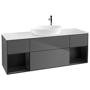 Villeroy und Boch Finion Waschtischunterschrank F981PDGK 160cm, Abdeckplatte white matt, Regale Black matt lacquer, Anthracite matt