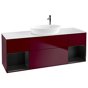 Villeroy et Boch Finion Villeroy et Boch F981PDHB 160cm, plaque de recouvrement blanc mat, étagères laqué noir mat, Peony Matt