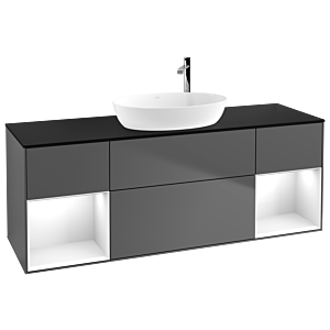 Villeroy et Boch Finion Villeroy et Boch F982GFGK 160cm, plaque de recouvrement noir mat, étagères Laque blanc brillant, anthracite mat